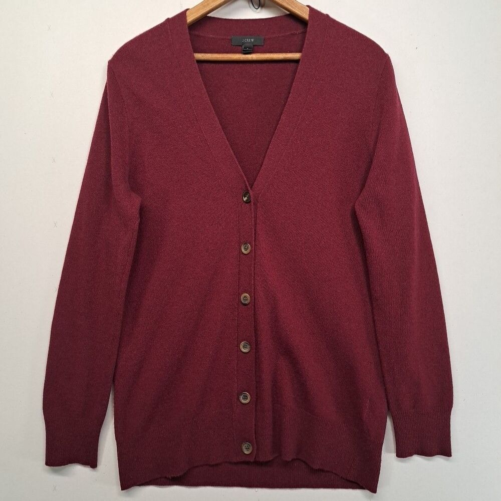 J. Crew Wool Cashmere Blend V-Neck Button Front Cardigan Women's Small Maroon